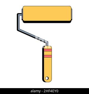 Gelbe Farbwalze. Bauwerkzeug. Vektorgrafik in flacher Form auf weißem, isoliertem Hintergrund. Symbol. Stock Vektor