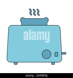 Blaues Toaster-Symbol. Küchenausstattung für die Zubereitung von Toasts, Sandwiches. Vektordarstellung in flacher Linienform auf weißem, isoliertem Hintergrund. Stock Vektor