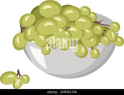 Die Beeren der leichten Trauben auf dem Ast liegen in der Schüssel. Süßes, gesundes Essen, leckeres Dessert oder Snack. Vektorgrafik flach Stock Vektor