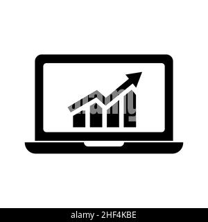 Notebook und Kartensymbol in flacher Form. Graph Symbol isoliert auf weißem Hintergrund einfaches finanzielles Wachstum Diagramm auf dem Monitor-Symbol in schwarz Vector illus Stock Vektor