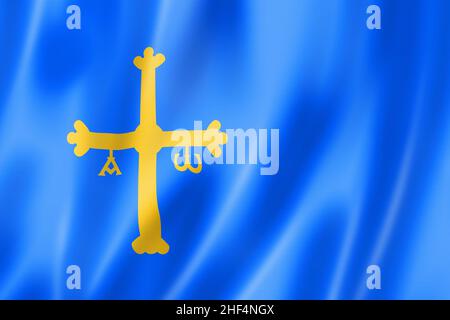 Asturien Provinzflagge, Spanien winkende Banner Sammlung. 3D Abbildung Stockfoto