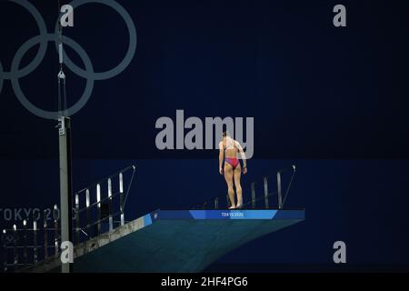 26th. JULI 2021 - TOKIO, JAPAN: Ein Taucher während einer Trainingseinheit bei den Olympischen Spielen 2020 in Tokio (Foto: Mickael Chavet/RX) Stockfoto