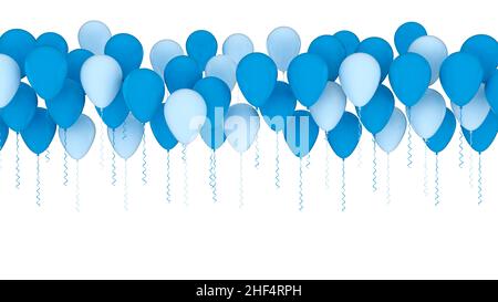 Reihe von blauen Party-Ballons auf weißem Hintergrund isoliert Stockfoto