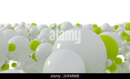 Glänzende Kugeln in verschiedenen Größen auf einfachem Gradientenhintergrund. Glänzende Blasen im leeren Raum Stockfoto