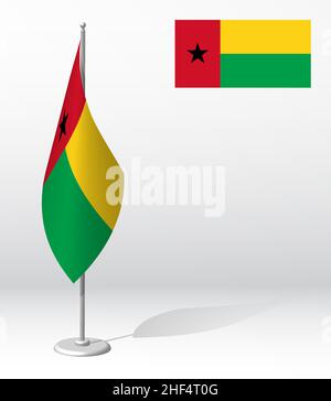 GUINEA-BISSAU-Flagge auf Fahnenmast für die Registrierung der feierlichen Veranstaltung, Treffen ausländischer Gäste. Tag der nationalen Unabhängigkeit von GUINEA. Realistischer 3D-Vektor auf w Stock Vektor