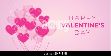 Happy Valentine's Day Pink Hintergrund Illustration mit Herz Ballons Stock Vektor