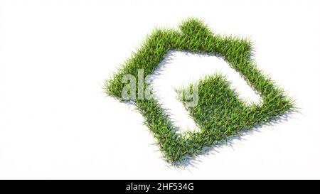 Konzept oder konzeptionelle grüne Sommer Rasen Gras Symbol isoliert weißen Hintergrund, Home-Taste Zeichen. 3d-Illustration Metapher für Investitionen, Immobilien Stockfoto