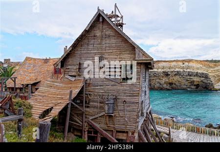 Malta - Popeye Village in Anchor Bay - Sweethaven Village. 1st vom Februar 2016 Stockfoto
