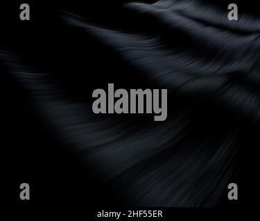 Nahaufnahme von dickem, schwarz-glänzendem, welligen Haar auf dunklem Hintergrund - 3D Render Stockfoto