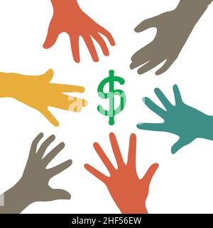 Hände reichen aus, um Dollar zu greifen, Geld zu bekommen. Vectro Illustration Stock Vektor