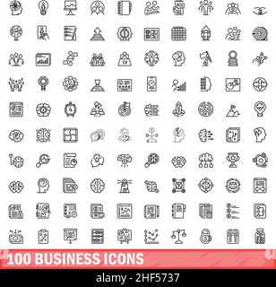 100 Business-Icons gesetzt. Skizzieren Sie die Darstellung von 100 Geschäftssymbolen, die auf weißem Hintergrund isoliert sind Stock Vektor
