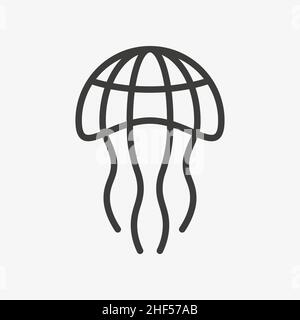 Linienvektor-Symbol von Quallen auf weißem Hintergrund Stock Vektor