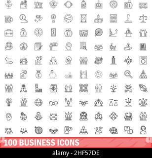 100 Business-Icons gesetzt. Skizzieren Sie die Darstellung von 100 Geschäftssymbolen, die auf weißem Hintergrund isoliert sind Stock Vektor