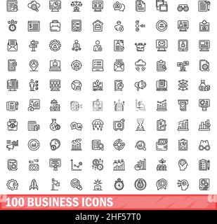 100 Business-Icons gesetzt. Skizzieren Sie die Darstellung von 100 Geschäftssymbolen, die auf weißem Hintergrund isoliert sind Stock Vektor