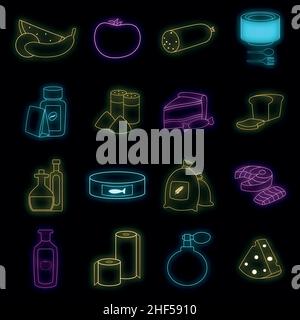 Symbole für Supermarktabteilung eingestellt. Illustration von 16 Supermarkt Abteilung Vektor-Icons Neon-Farbe auf schwarz Stock Vektor
