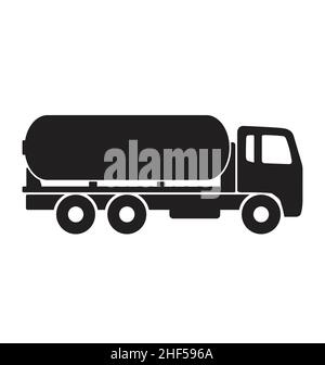 Einfache Tanker Kraftstoff LKW schwarz Silhouette Seitenansicht Symbol Vektor isoliert auf weißem Hintergrund Stock Vektor