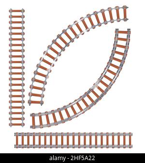 Einfache Eisenbahn- oder Eisenbahngleise Bauelemente isoliert auf weißem Hintergrund Stock Vektor