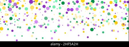 Nahtloses horizontales Muster schöne geometrische gelb, grün, lila Konfetti auf weißem Hintergrund. Venezianischen Karneval Mardi Gras Party. Toll für hori Stock Vektor
