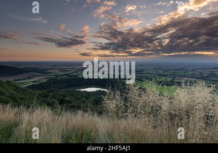 The View West von der Spitze der Sutton Bank, North Yorkshire Ast Sunset Stockfoto