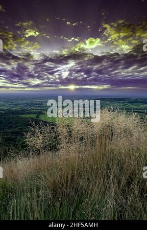 The View West von der Spitze der Sutton Bank, North Yorkshire Ast Sunset Stockfoto