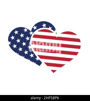 Twin Love Hearts stilisierte usa Flagge beginnt und Streifen Vektor isoliert auf weißem Hintergrund Stock Vektor