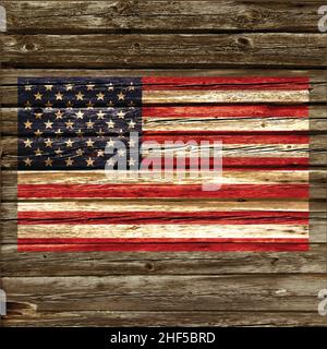 usa amerikanische Flagge auf alten rustikalen Holz Wand Vektor Hintergrund Illustration gemalt Stock Vektor