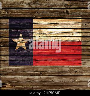 texas tx State Flagge auf rustikalen alten Holz Wand Hintergrund Vektor-Illustration gemalt Stock Vektor