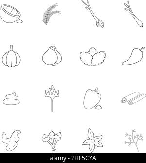 Gewürzset-Symbole im Umrissstil isoliert auf weißem Hintergrund Stock Vektor