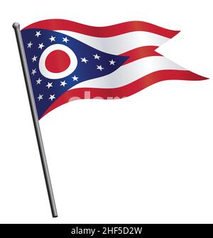 Genaue korrekte ohio oh State Flagge fliegen winken auf Fahnenmast Vektor isoliert auf weißem Hintergrund Stock Vektor