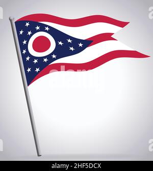 Präzise korrekte Ohio oh State Flagge fliegen winken auf Fahnenmast flache Farben Vektorgrafik Stock Vektor