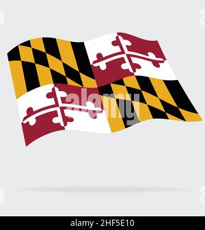 Präzise korrekte darstellung der maryland md-Staatsflagge mit fliegenden winkenden, fließenden Vektorgrafiken Stock Vektor