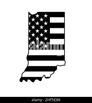 usa-Flagge in indiana State Karte Form schwarz-weiß Symbol Symbol Vektor isoliert auf weißem Hintergrund Stock Vektor