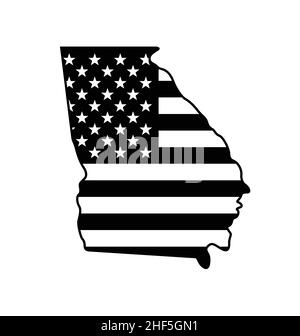 Georgia GA State Shape Kartenform vereinfacht mit USA american Flag schwarz-weiß Vektor isoliert auf weißem Hintergrund Stock Vektor