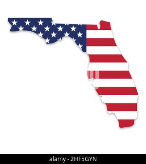 florida Staat vereinfachte Kartenform mit usa amerikanischen Flagge Vektor isoliert auf weißem Hintergrund Stock Vektor