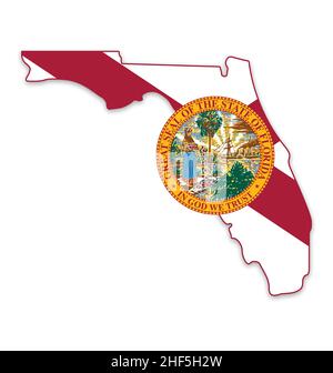 florida FL State Flag in vereinfachter Kartenform Symbolvektor isoliert auf weißem Hintergrund Stock Vektor