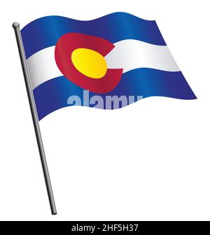 colorado CO State Flagge winken fliegen auf Fahnenmast Seide Vektor isoliert auf weißem Hintergrund Stock Vektor