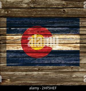Genaue colorado CO-Flagge auf alten rustikalen Holz Wand Vektor-Illustration gemalt Stock Vektor