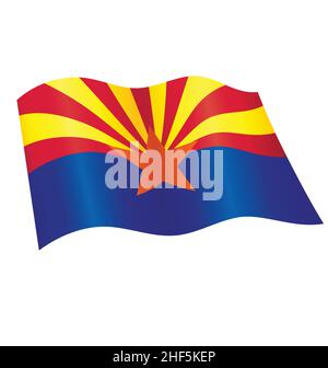 arizona az Staatsflagge fliegend winkend fließende Seide Vektor isoliert auf weißem Hintergrund Stock Vektor