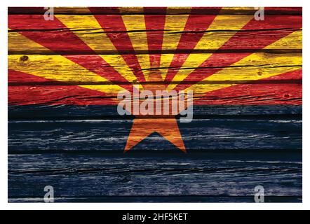 Arizona az Flagge gemalt auf alten Holz Wand Vektor isoliert auf weißem Hintergrund Stock Vektor