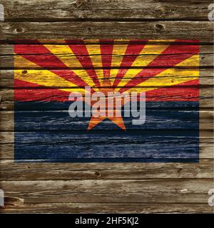 Arizona az Flagge auf alten Holz rustikalen Holz Wand Vektor-Illustration gemalt, Stock Vektor