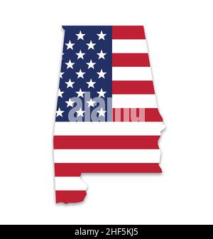 Alabama AL State Map Form mit usa Flag Vektor isoliert auf weißem Hintergrund Stock Vektor