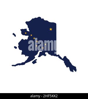 Alaska ak-Flagge in Form einer Zustandskarte vereinfachter Vektor isoliert auf weißem Hintergrund Stock Vektor