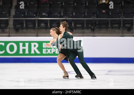 Tallinn, Estland. 14th Januar 2022. Tallinn, Estland. Jan 14 2021: Mariia HOLUBTSOVA & Kyryl BIELOBROV (UKR), während des Ice Dance Rhythm Dance, bei den ISU European Figure Skating Championships 2022, in der Tondiraba Ice Hall, am 14. Januar 2022 in Tallinn, Estland. Kredit: Raniero Corbelletti/AFLO/Alamy Live Nachrichten Gutschrift: Aflo Co. Ltd./Alamy Live Nachrichten Stockfoto