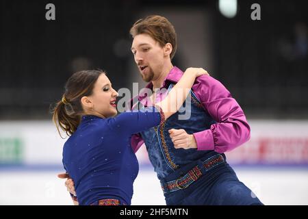 Tallinn, Estland. 14th Januar 2022. Tallinn, Estland. Jan 14 2021: Aurelija IPOLITO & Luke RUSSELL (LAT), während des Ice Dance Rhythm Dance, bei den ISU European Figure Skating Championships 2022, in der Tondiraba Ice Hall, am 14. Januar 2022 in Tallinn, Estland. Kredit: Raniero Corbelletti/AFLO/Alamy Live Nachrichten Gutschrift: Aflo Co. Ltd./Alamy Live Nachrichten Stockfoto