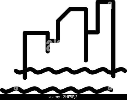 Vektorgrafik für den Umriss des Symbols „Hochwasser“ der Stadt. Seegan-Wechsel. Globaler Ozean Stock Vektor