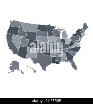 Genaue korrekte us-Karte mit getrennten Staaten in verschiedenen Schattierungen von grauen politischen Wahlvektoren auf weißem Hintergrund isoliert Stock Vektor
