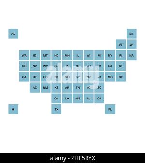 USA Karte politisch stilisierte geometrische Infografik quadratische Zustände Codes Abkürzungen Stock Vektor