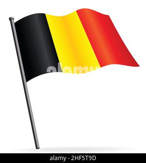 Fliegende winkende Flagge belgien auf Fahnenmast Symbolvektor isoliert auf weißem Hintergrund Stock Vektor