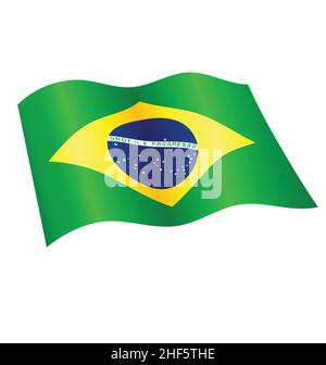 Fliegende winkende brasilianische Flagge von Brasilien brasil Seide Symbol Vektor isoliert auf weißem Hintergrund Stock Vektor