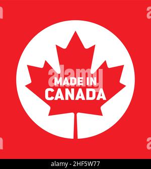 Hergestellt in Kanada Ahornblatt im Kreis Logo Symbol kanadischen roten Vektor-Illustration Stock Vektor